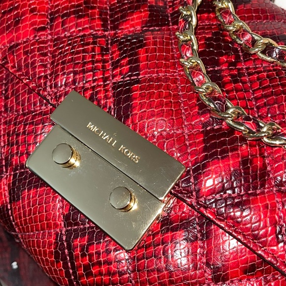 Michael Kors Sloan Quilted Phyton Embossed Leather Large Chain Shoulder Bag - Picture 6 of 13